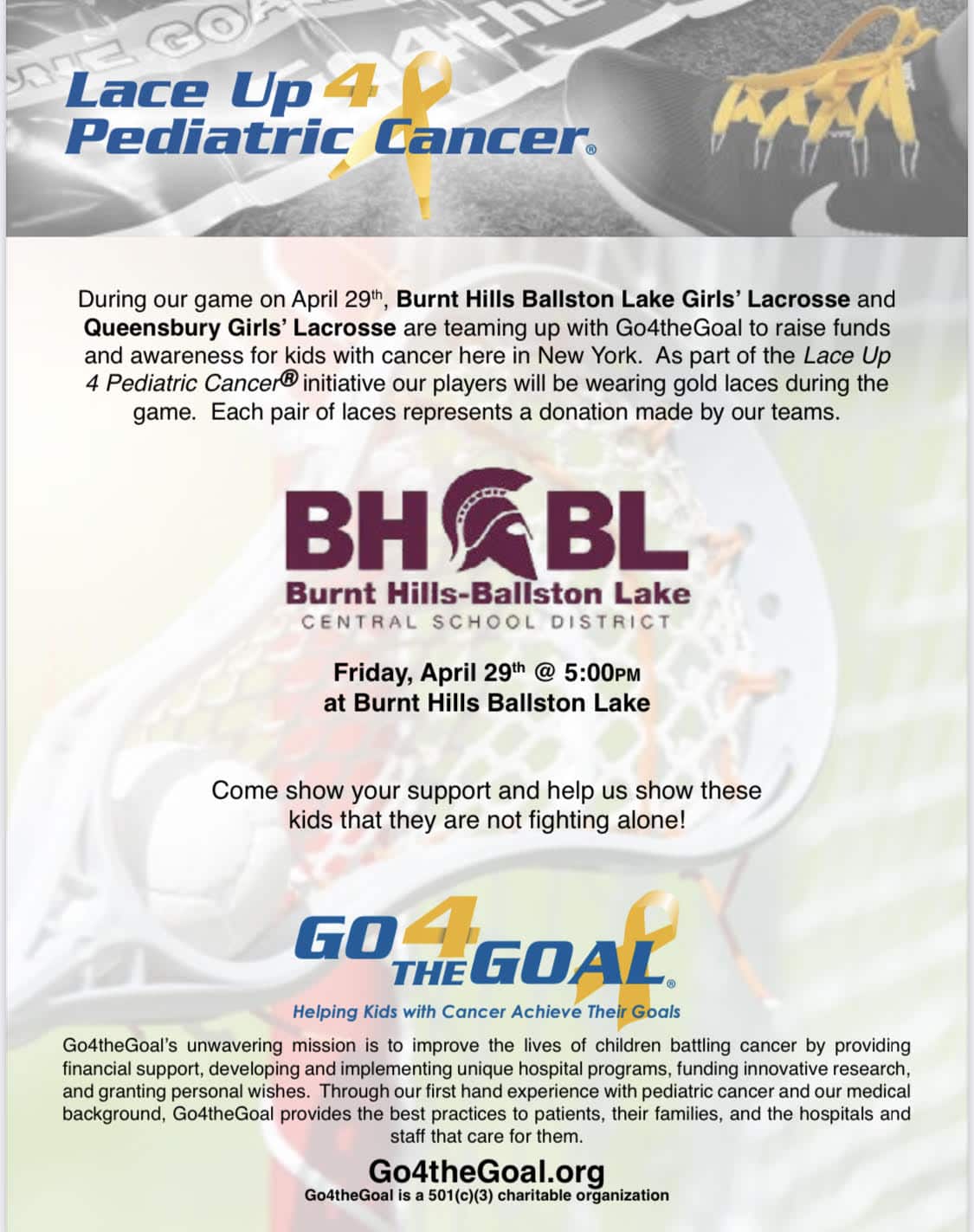 BHBL girls varsity lacrosse team raise awareness for pediatric cancer