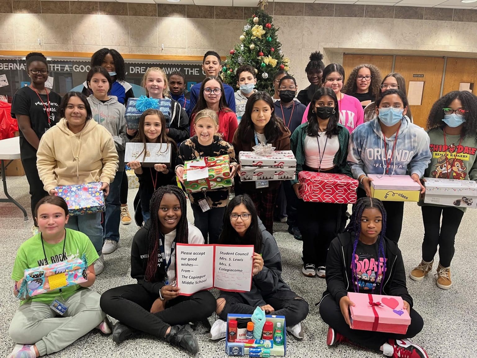 Copiague Middle School Student Council collects care boxes Team Up 4